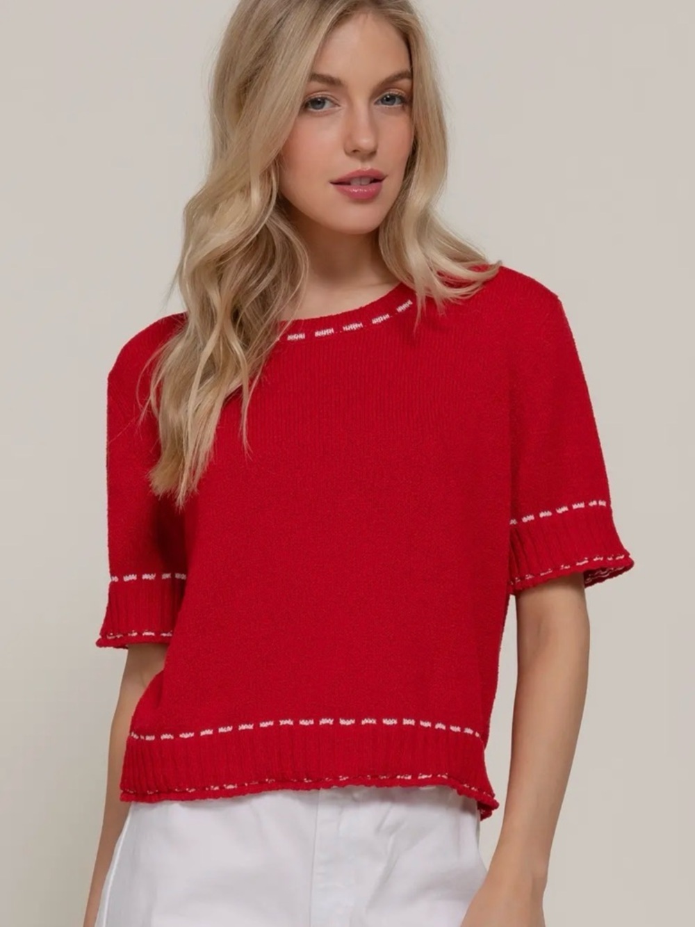 New Active red short  sleeved knit sweater S M L